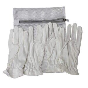 Set Of 4 Formal White Cotton Gloves w/ Mesh Bag Ceremonial Size L